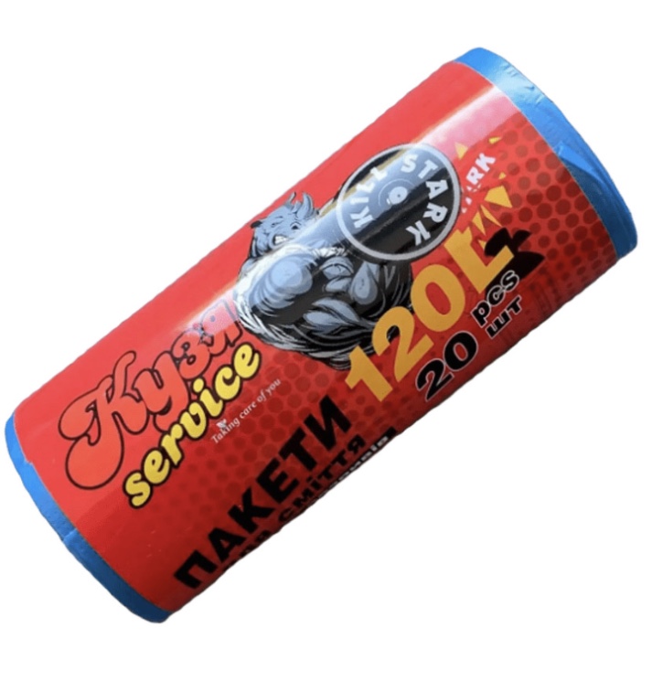 Пакет для сміття, "ТМ Кузя сервіс" блакитний, 120л*20шт